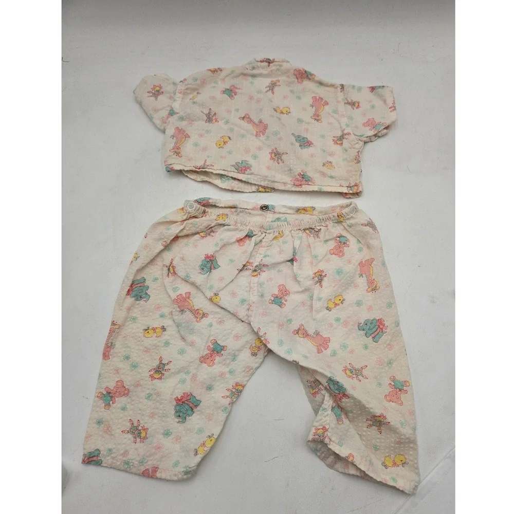 Vintage Pastel Animal Print Seersucker Pajama Set Size 1 Two Piece Sleepwear